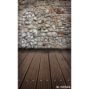 Custom Wooden Floor Vintage Stone Wall Backdrops