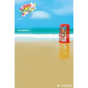  Vintage Red Phone Booth Balloon Beach Backdrop Scenic Stage Backdrop