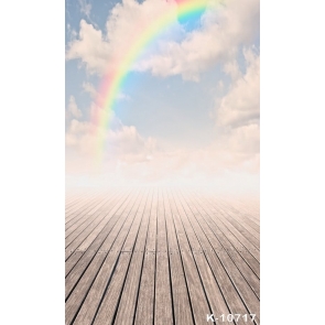 White Clouds Rainbow Wood Floor Photo Studio Backdrops