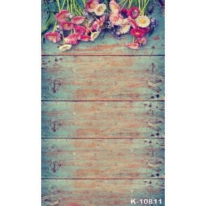 Vintage Old Wooden Board Flower Combination Vinyl Picture Backdrop