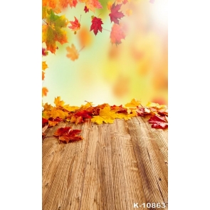 Autumn Fall Yellow Leaves on Wooden Floor Scenic Photo Drop Background