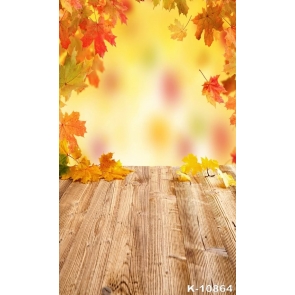 Autumn Fall Yellow Leaves Wood Floor Photography Photo Backdrops