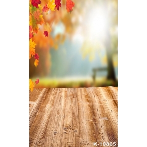 Red Maple Leaves on Left Top Blurred Background Wood Floor Studio Camera Backdrops