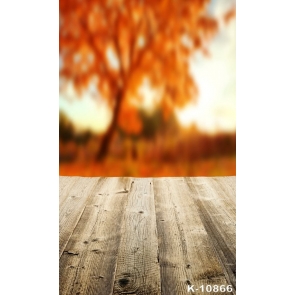 Red Maple Tree Blurred Background Wood Floor Photo Prop Background