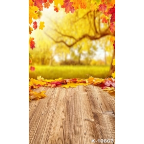 Autumn Fall Yellow Leaves Rustic Wood Floor Camera Backdrops