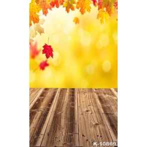 Red Maple Leaves Yellow Background Wood Floor Photo Prop Background