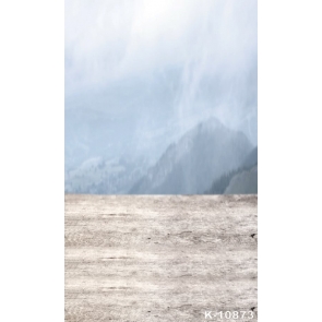 Gloomy Day Mountains Blurred Background Wood Floor Picture Backdrops