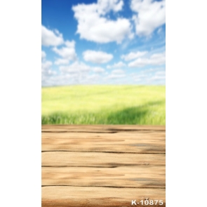 White Clouds over Wheat Field Wood Floor Backdrops for Pictures