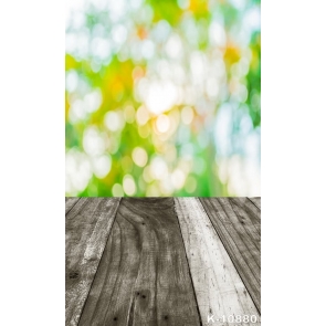 Blurred Light Rings Green Background Wood Floor Picture Backdrops