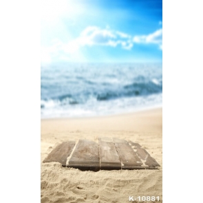 Scenic Seaside Sandy Beach Wood Board Photo Wall Backdrop