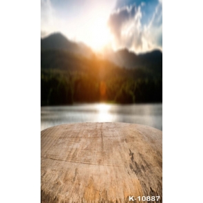 Mountains by Lake Blurred Background Wood Photography Backdrops
