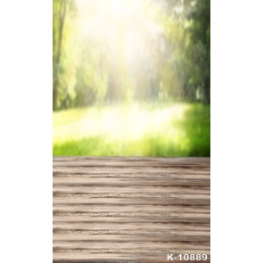 Green Forest Sunshine Blurred Background Wood Floor Photo Backdrop