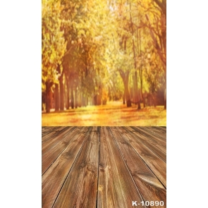 Autumn Yellow Forest Trees Wood Floor Picture Backdrop