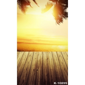 Yellow Sunset Coconut Tree Seaside Wood Photo Prop Background