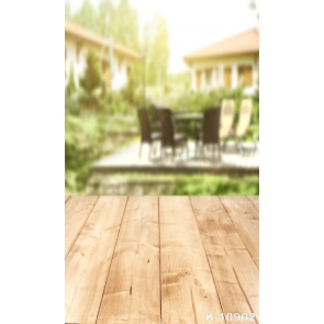 House Courtyard Table Chairs for Leisure Blurred Background Wood Photo Backdrop