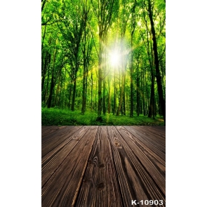 Spring Green Forest Scenic Wood Floor Backdrop Background for Photography