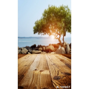 Stones Tree by Seaside Blurred Background Wood Camera Backdrops