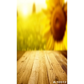 Fuzzy Yellow Sunflowers Wood Floor Scenic Vinyl Photo Backdrops