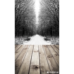 Winter White Snow Path Forest Wood Floor Photography Photo Backdrops