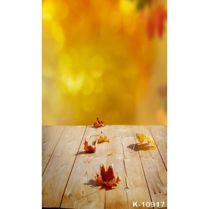 Yellow Blurred Background Fallen Leaves on Wood Floor Picture Backdrop