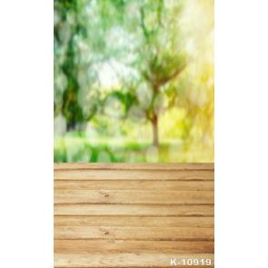 Green Tree Blurred Background Wood Floor Photo Backdrop