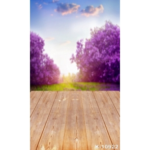 Spring Purple Flowers Shrubs Wood Floor Photo Wall Backdrop