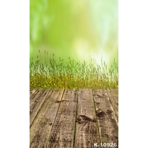 Spring Green Grass Background Wood Floor Picture Backdrop