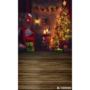 Indoor Wood Floor Christmas Tree Gifts Vinyl Photography Backdrops