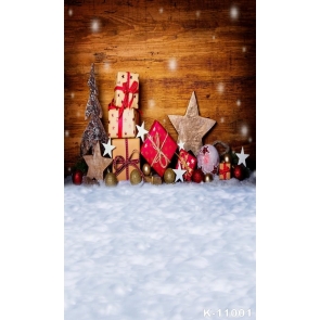 Christmas Gifts Wood Wall Vinyl Backdrops for Photography