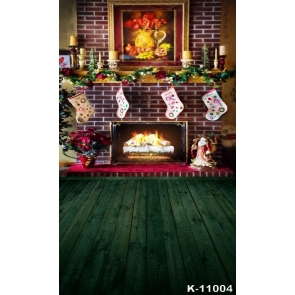 Indoor Living Room Fireplace Christmas Deco Wall Backdrops