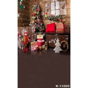 Retro Style Indoor Christmas Tree Gifts Vinyl Photo Backdrop