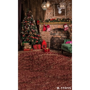 Retro Interior Decoration Christmas Tree Fireplace Vinyl Photography Backdrops