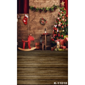 Indoor Wood House Christmas Tree Gifts Hobbyhorse Vinyl Photo Backdrops
