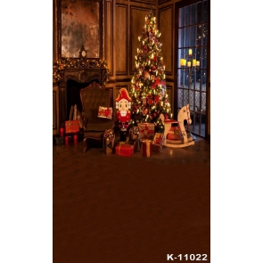 Indoor Living Room Fireplace Christmas Tree Gifts Night Vinyl Photo Backdrops