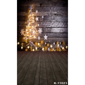 Retro Wood Wall Floor Christmas Tree Lamplight Vinyl Photo Backdrops
