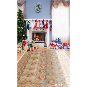 Indoor Living Room Fireplace Christmas Tree Gifts Stockings Wall Photo Backdrops