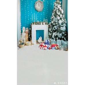 White Carpet Blue Wall Christmas Tree Gifts Vinyl Photography Backdrops
