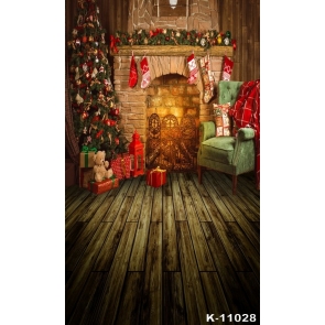 Retro Interior Decoration Fireplace Christmas Tree Gifts Christmas Backdrops for Stage