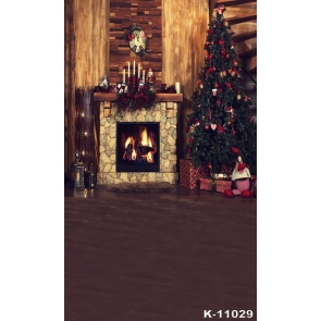 Indoor Fireplace Chirstmas Tree Photography Backdrops for Stage