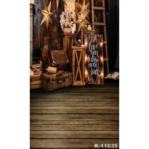 Retro Wood House Indoor Christmas Photo Backdrop
