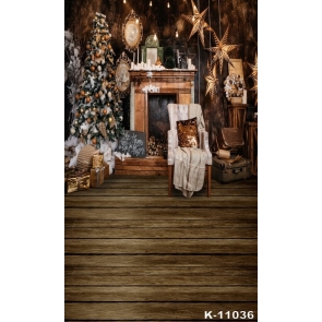 Retro Wood House Indoor Christmas Tree Vinyl Photography Backdrops