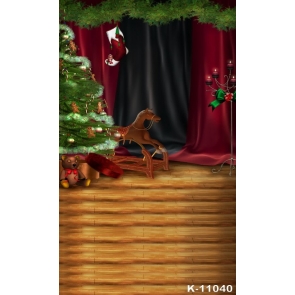 Christmas Tree Wooden Horse Photo Backdrops for Stage 