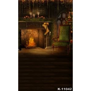 Retro Night Fireplace Christmas Stocking Digital Christmas Backdrops