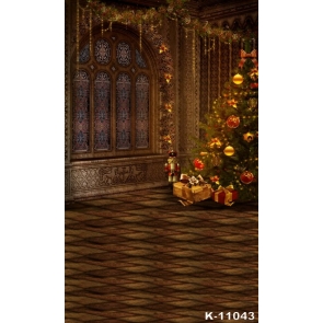 Retro Court Christmas Tree Gifts Night Christmas Photo Backdrop