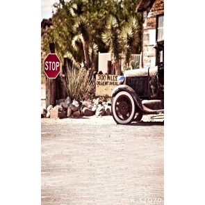 Retro Car STOP Sign Scenic Backdrops Vinyl Photo Backdrops
