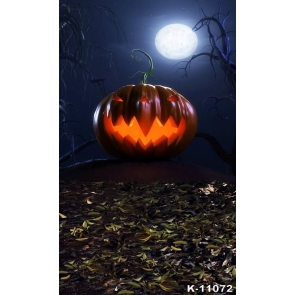 Night Sky Moon Ancient Leaves Scary Pumpkin Theme Vinyl Halloween Background