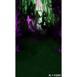 Blue Light Black  Fence Castle Halloween Vinyl Backdrops For Photography