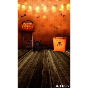Various Modeling Neon Light  Black Cat Wooden Floor Pumpkin Halloween Vinyl Backdrops