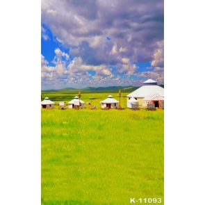 Green Grasslands Mongolian Steppe Yurts Scenic Photography Backgounds