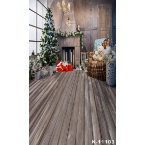 Wood House Indoor Christmas Tree Gifts Vinyl Photo Backdrops